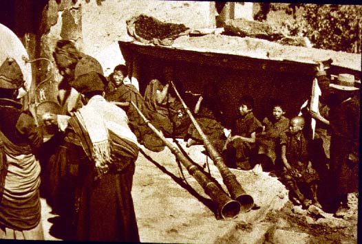 photograph of Ngakpas and monks practising together